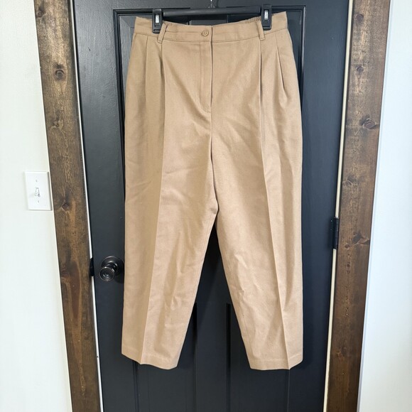 Sag Harbor Pants - Sag Harbor Vintage Camel Brown 100% Wool High Rise Pleated Pants Size 14p petite